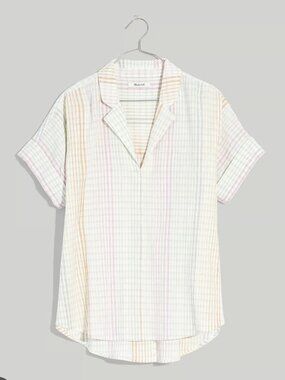 Madewell Pastel Rainbow Plaid Popover Short-Sleeved Shirt Size Small
